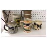 4 Beer Steins, Jasperware Ewer