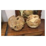 2 Decorative Burl Wood Balls