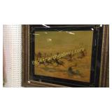 Reverse Painting on Glass Ostrich Hunt