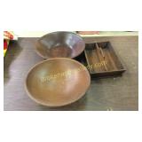 Cutlery Tray, 2 Wood Bowls