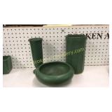 3. Pieces Matt Glaze Green Art Pottery