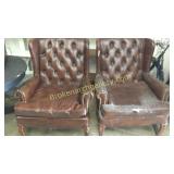 2 Faux Leather Wing Back Chairs