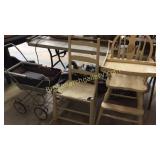 High Chair, Baby Buggy, Slat Back Rocker