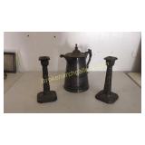Pair Repousse Candlesticks, Victorian Water Server
