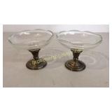 Pair Weighted Sterling, Glass Compotes