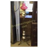 Victorian Brass Floor Lamp W Cranberry Shade