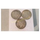 Two 1925, One 1926 Peace Silver Dollars