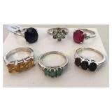 6 Sterling Gemstone Rings
