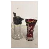 Bohemian Ruby Vase, Cut Glass Server