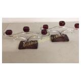 Pair Etched Triple Light Candleabra