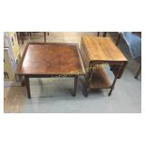 End Table W Burl Walnut Top & Drop leaf Stand