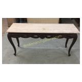 Carved Mahogany Sofa Table W Marble Top