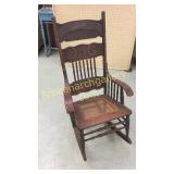 Oak Press Back Rocker W Cane Seat