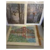 2 David Maass Wildlife Prints, Watercolor of Bridg