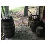 3 Vintage Barrels & Farm  Tool
