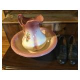 Wash Bowl & Pitcher, Pair Victorian Shoes