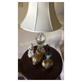 Pair Crystal Table Lamps, Brass Wall Sconce