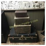Vintage Suitcase & 3 Decorative Trunks
