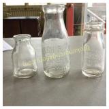 3 Vintage Dairy Bottles