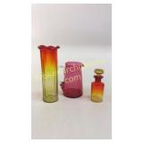 3 Pieces Amberina and Cranberry Glass