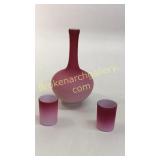 Cased Satin Glass Vase, 2 Tumblers