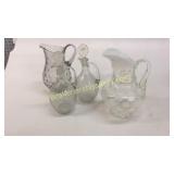 Pair Crackle Decanters, Coin Spot Pitchers