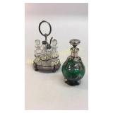 Sterling Overlay Decanter, Silver and Cut Cruet