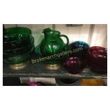 35 Pieces Forest Green and Royal Ruby Glass