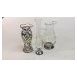 Silver Overlay Vase, 2 Sterling And Glass Articles