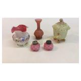 5 Pieces Satin and Custard Glass