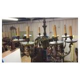 8 Light Brass & Jadeite Chandelier