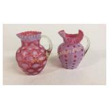 2 Opalescent Cranberry Glass Pitchers