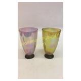 2 Iridescent Art Glass Vases
