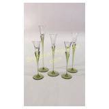 5 Tulip Stem Art Glass Fluted Stems
