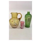 3 Pieces Mary Gregory Style Glass