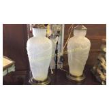 Pair Translucent Lalique Style Lamps