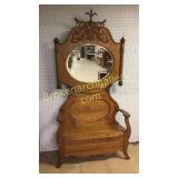 Oak Hall Tree w Beveled Mirror
