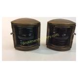 Pair Brass and Red Globe Ship Lights