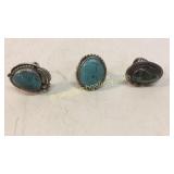 3 Sterling and Turquoise Rings