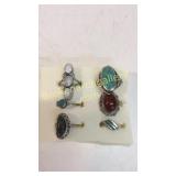 6 Sterling and Stone Native American Rings