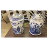 2 Blue & White Asian Ginger Jars