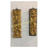 2 Intricate Asian Carved Pictorial Panels