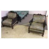 Black Lacquered Pair Asian Influenced Arm Chairs