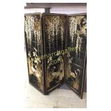 Embroidered Silk 3 Panel Asian Screen