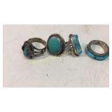 4 Silver and Turquoise Rings