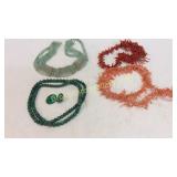 2 Coral, Malachite, Hard Stone Necklace