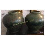 Pair Polychrome Ovoid Vases