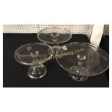 3 Glass Pedestal Cake Stands