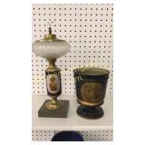 Victorian Oil Lamp, Tole Ware Vase