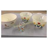 3 Fire King, and Kitchen Kraft Bowls, Tulip Jar